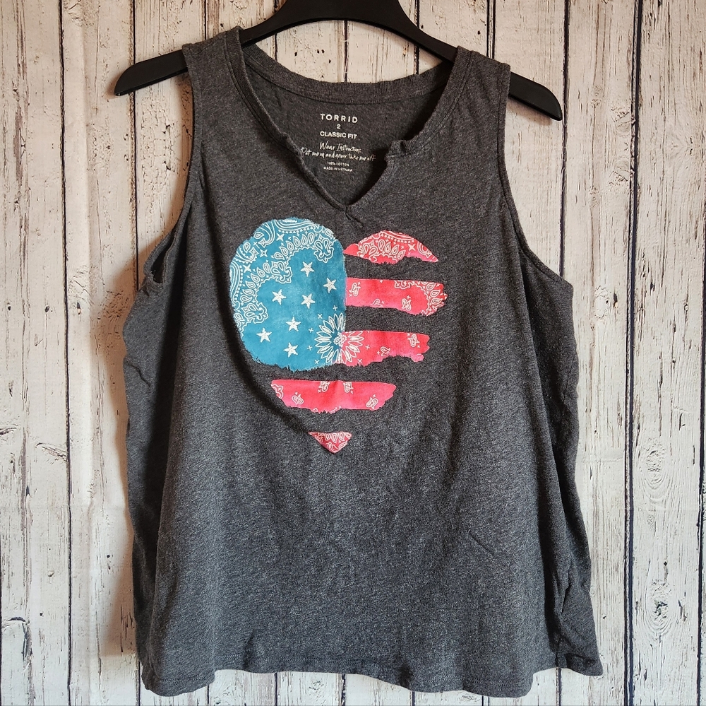 Torrid Classic Fit Patriotic Bandana Heart Tank Top - Size 2 (2X) 100% Cotton